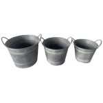 Sandringham set/3 zinc round pots with handles
