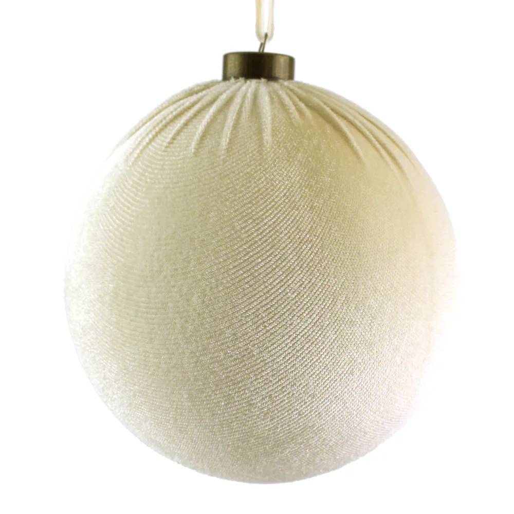 Christmas – 15cm Velvet Hanging Ball – Cream, The Baggery Sundries UK Ltd Christmas – 15cm Velvet Hanging Ball – Cream
