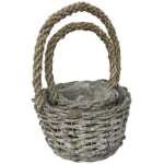 WASHED RATTAN RND BASKET, WITH HANDLE, SET OF 2