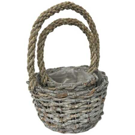 WASHED RATTAN RND BASKET, WITH HANDLE, SET OF 2