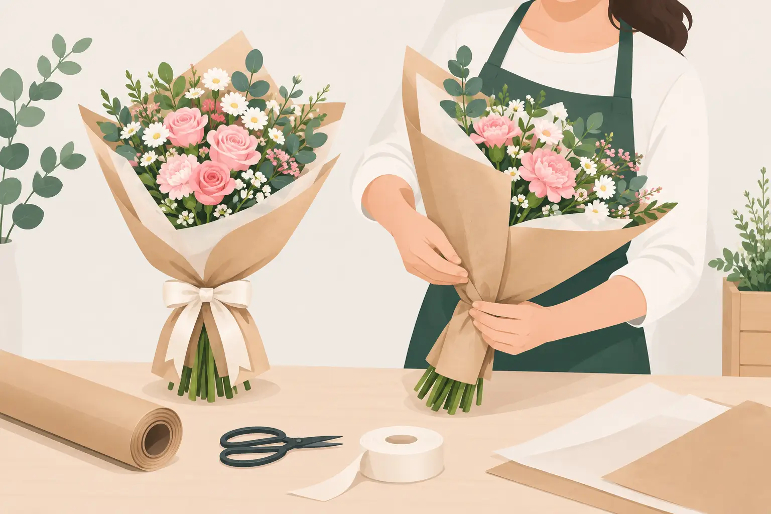 how to wrap hand-tied bouquets